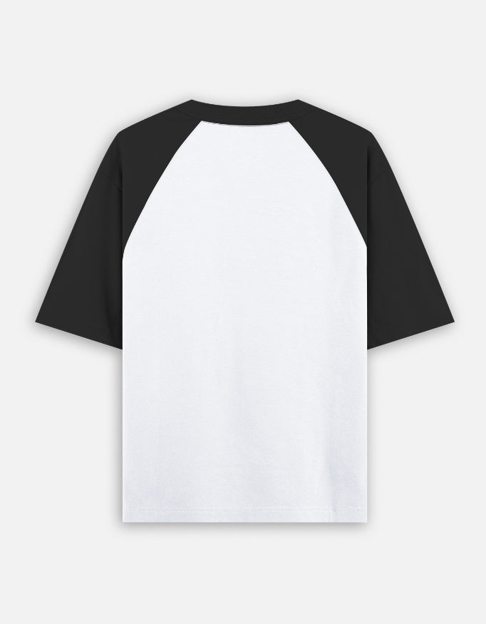 Ganpati oversized raglan tshirt back view - Jet Black Ivory White