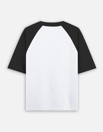 Ganpati oversized raglan tshirt back view - Jet Black Ivory White