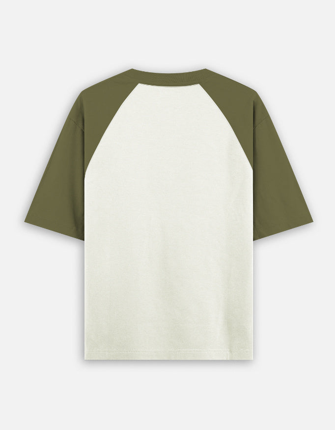 Ganpati oversized raglan tshirt back view - Olive Sage Cream Ivory