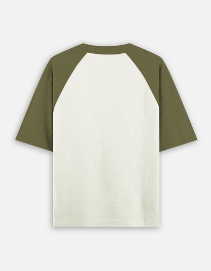 Ganpati oversized raglan tshirt back view - Olive Sage Cream Ivory